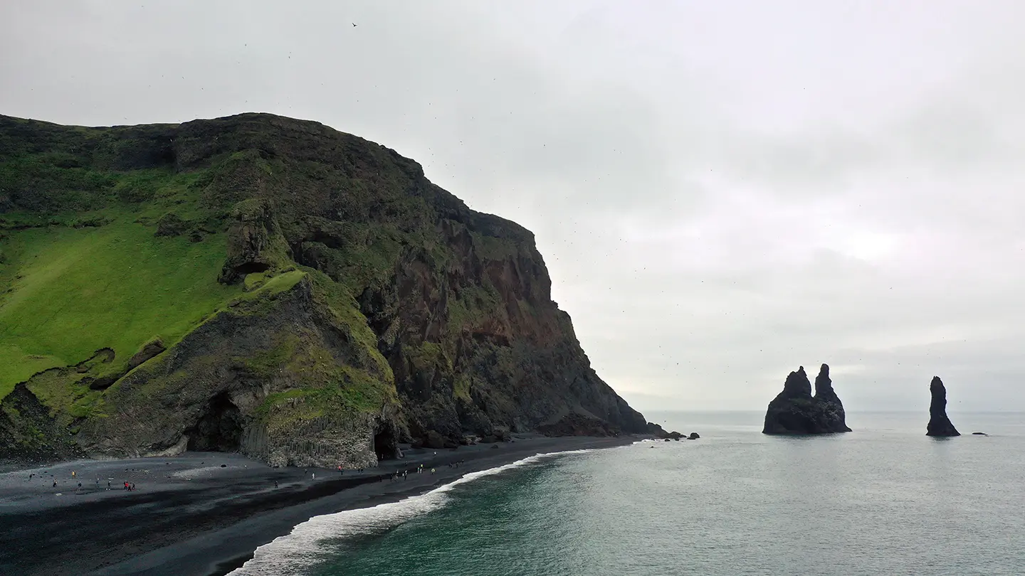 Reynisfjara black sand beach as seen from above